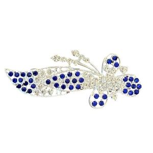 Blue Crystal Flower Hair Clip Barrette - Women's Hair Accessory
